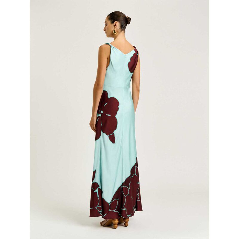 Veronika Maine Mint Poinsettia Satin Maxi Dress image number 1